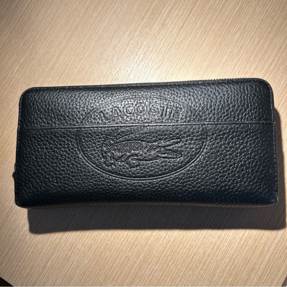 Lacoste Black Leather Women’s Zippered  Wallet